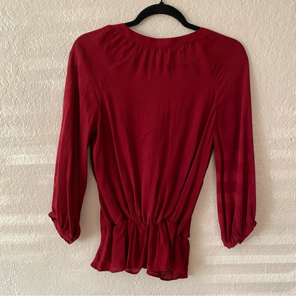 Joie Silk Long-Sleeve Blouse Size S Deep Red V-Neck Elegant Feminine Timeless - Picture 6 of 10
